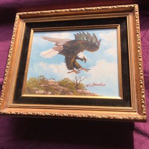 Vintage Oil Painting Of An Eagle Landing By William Amadio